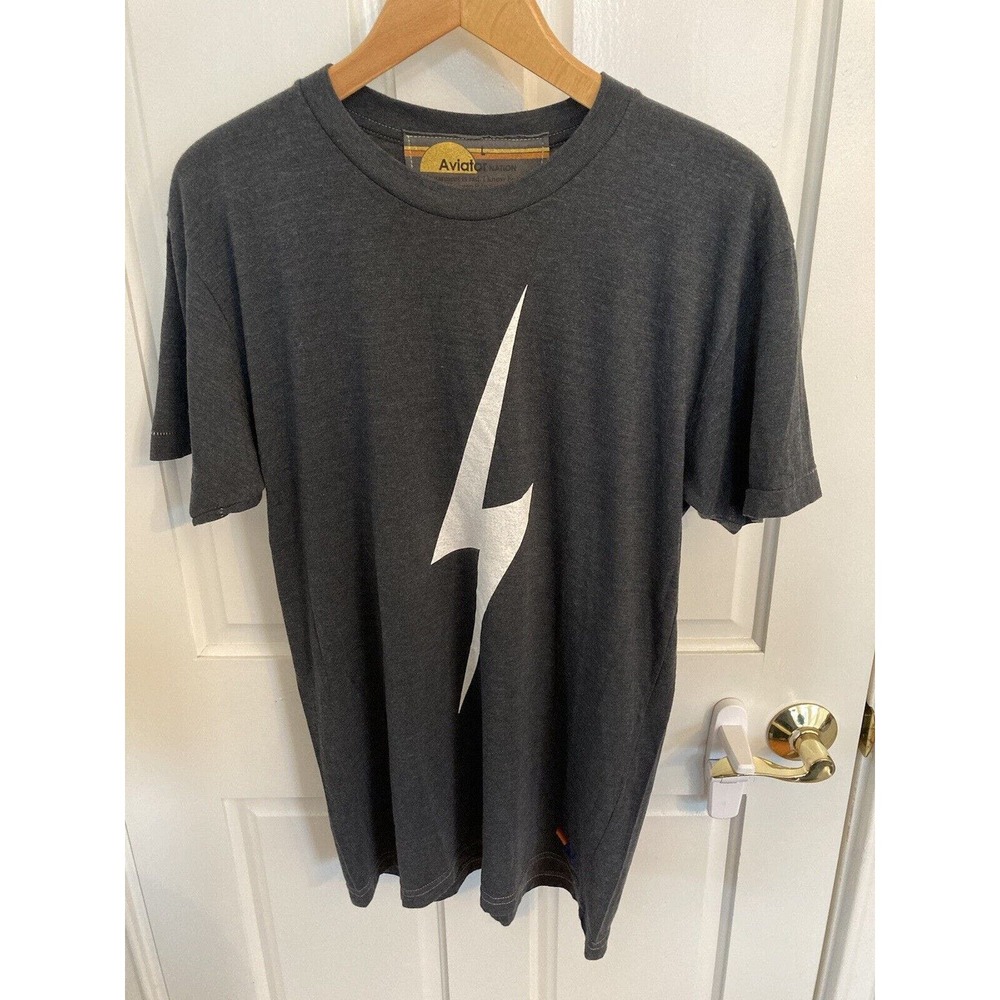 Aviator Nation Lightning Bolt Graphic Tee Charcoal Gray, Men's Large